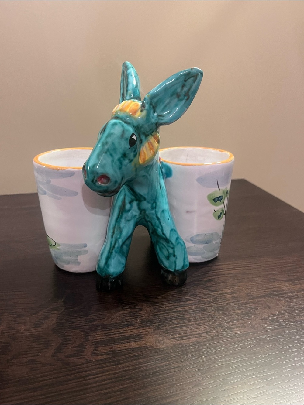 MCM Tito Corti Italy Majolica Ceramic Donkey Double Planter Signed TC Vintage - Picture 1 of 9